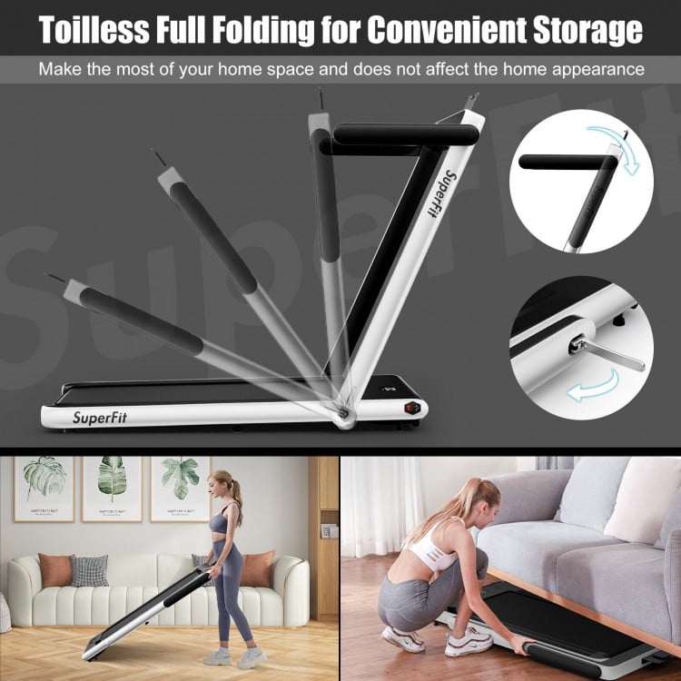2.25HP 2 in 1 Folding Treadmill with APP Speaker Remote Control-White