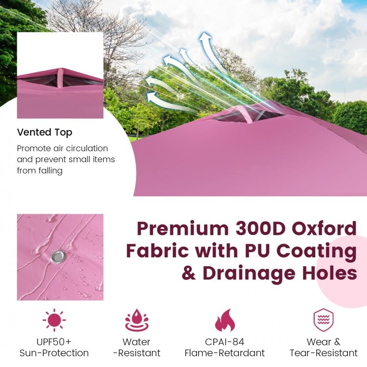 10 x 10 Feet Foldable Commercial Pop-up Canopy with Roller Bag and Banner Strip-Pink