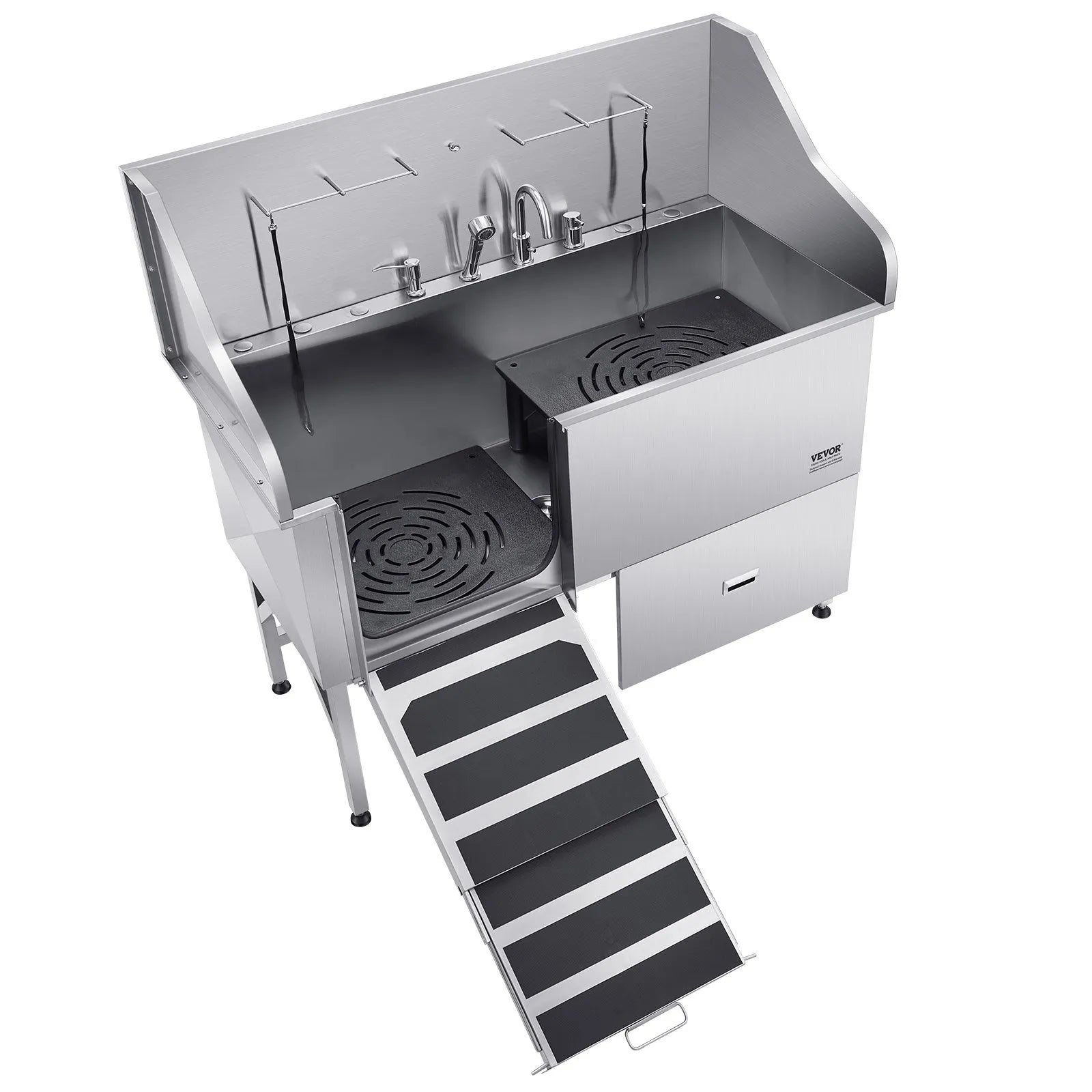 VEVOR 61 Inch Dog Grooming Bath Tub Stainless Steel w Ramp Water Filter Left