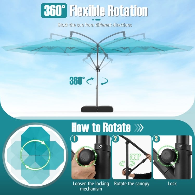 10 Feet Offset Hanging Umbrella with Base Patio Cantilever Umbrella with Tilt-Turquoise