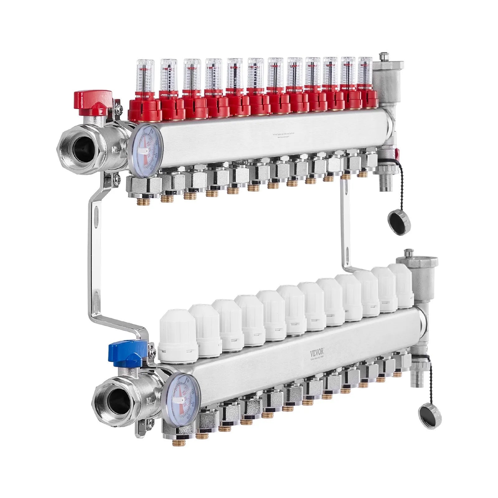 VEVOR 12-Branch Radiant Heat Manifold 1/2" PEX Tubing Floor Heating Manifold Set