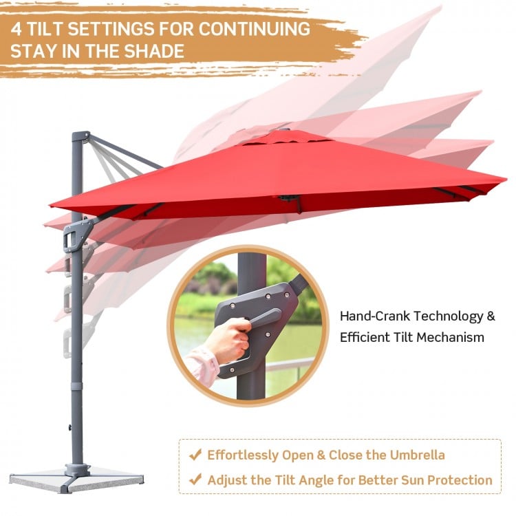 10 x 10 Feet Patio Offset Cantilever Umbrella with Aluminum 360-degree Rotation Tilt-Orange