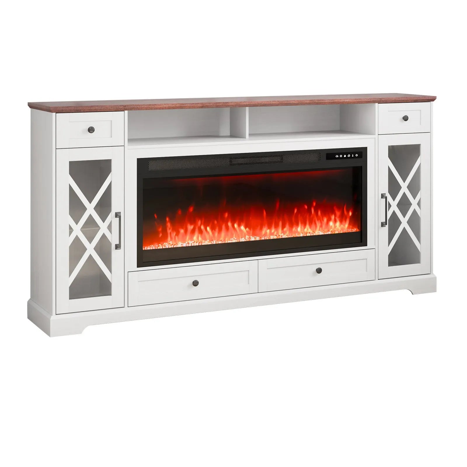 VEVOR 80" Fireplace TV Stand with LED Light Remote Control & Timer Brown + White