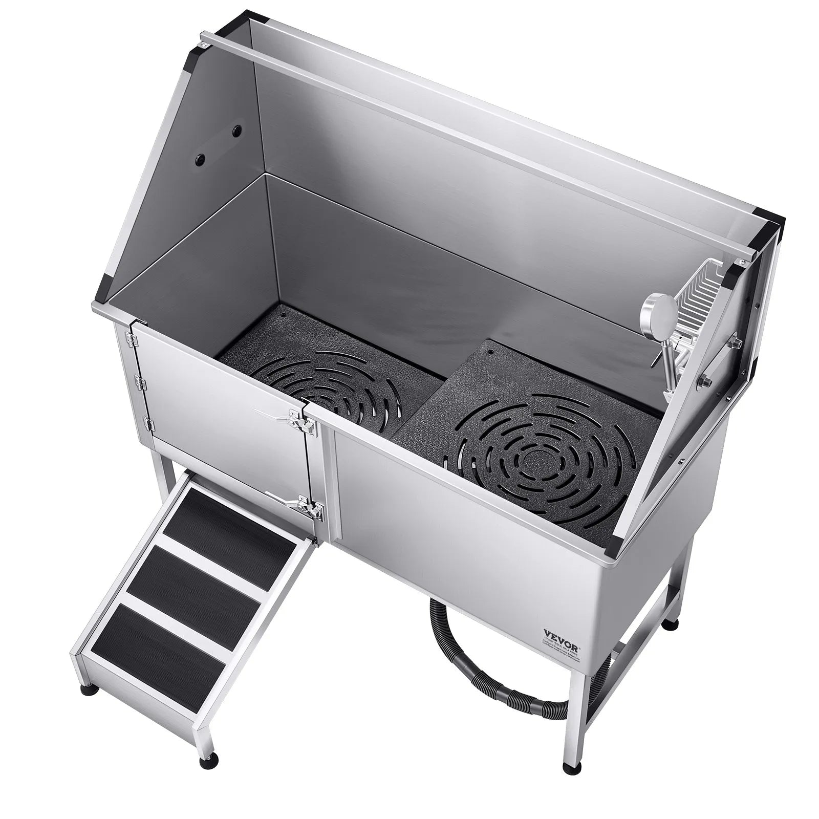 VEVOR 62 Inch Dog Grooming Bath Tub Stainless Steel w Ramp Water Filter Left