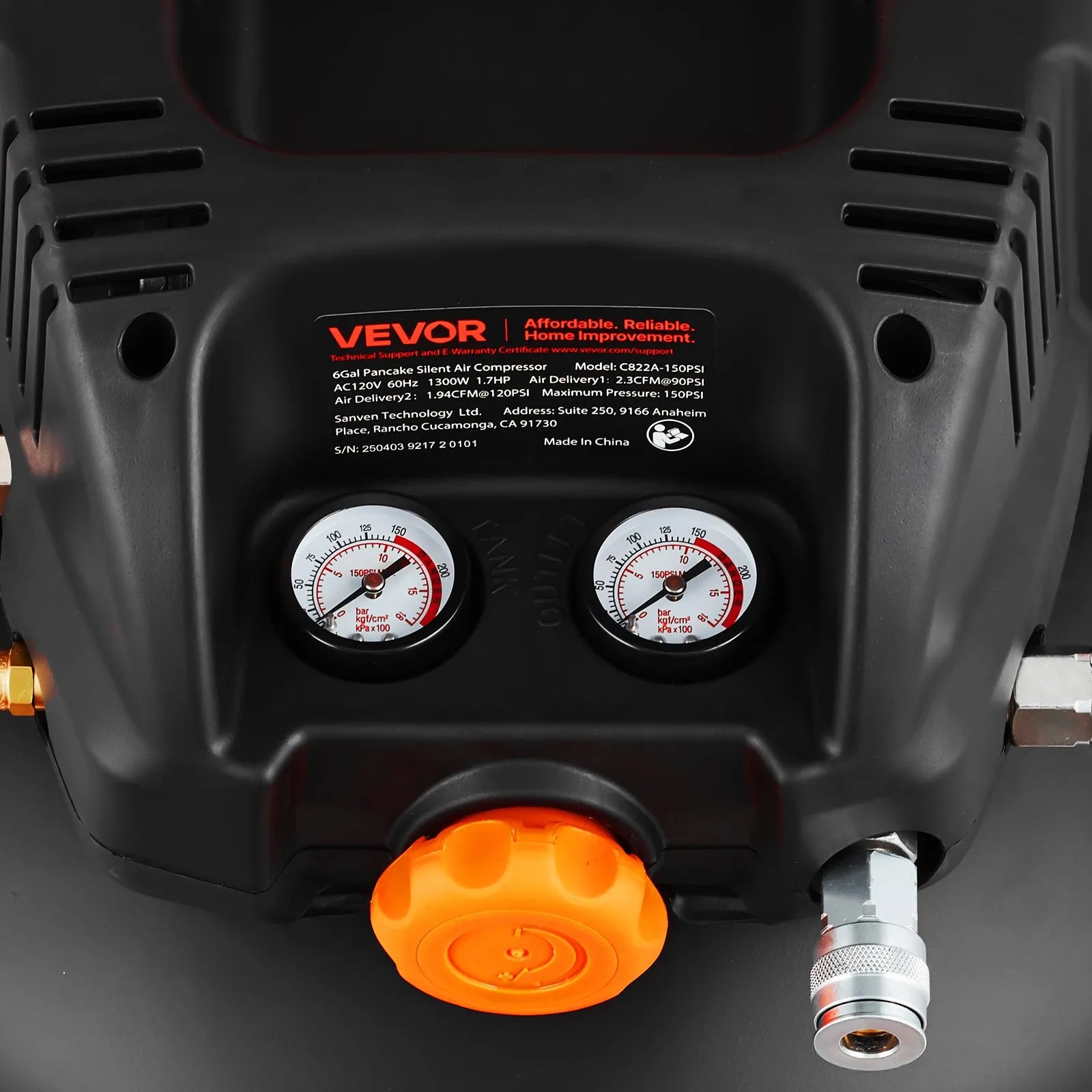 VEVOR 6 Gallon Air Compressor 1.7HP 2.3CFM @ 90PSI with 12-Piece Accessory Kit