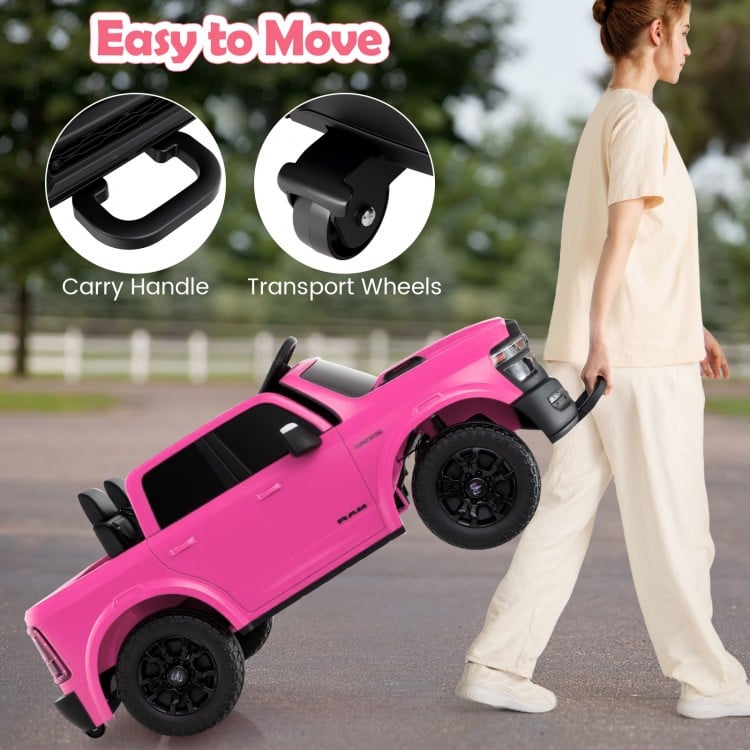 2 Seater 24V Ride on Toy for Big Kids Licensed Ram Truck with Remote and Music-Pink