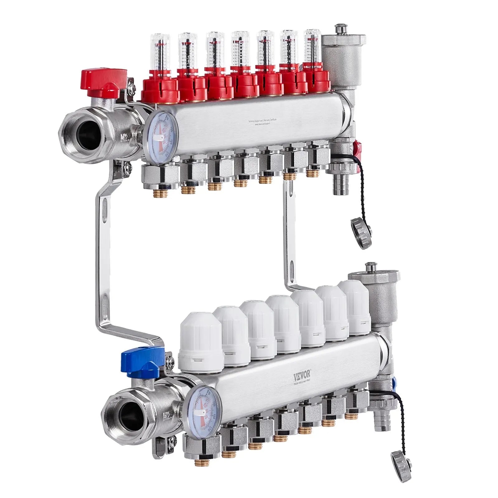 VEVOR 7-Branch Radiant Heat Manifold 1/2" PEX Tubing Floor Heating Manifold Set