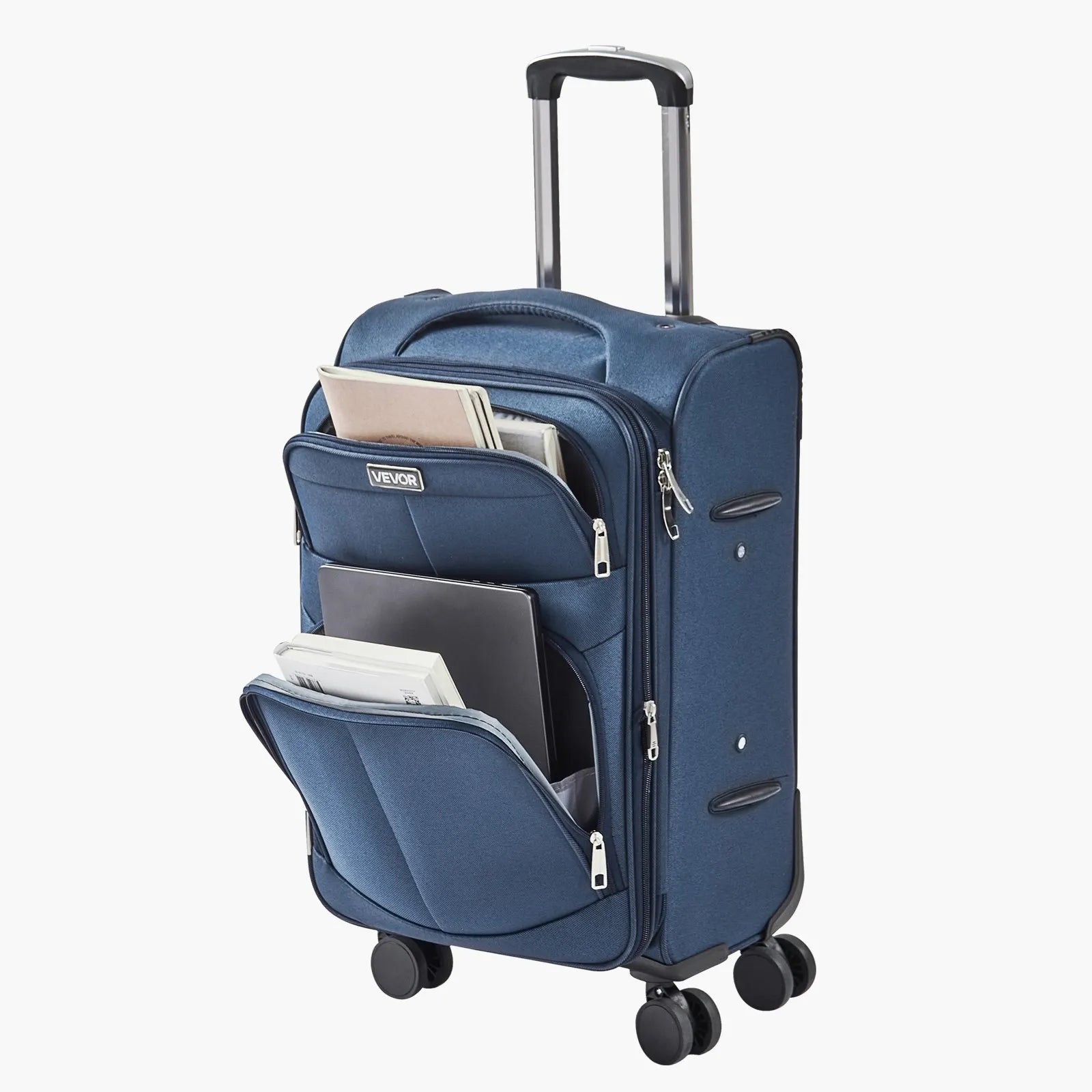 VEVOR 20" Softside Expandable Luggage with Spinner Wheels Carry on Suitcase Blue