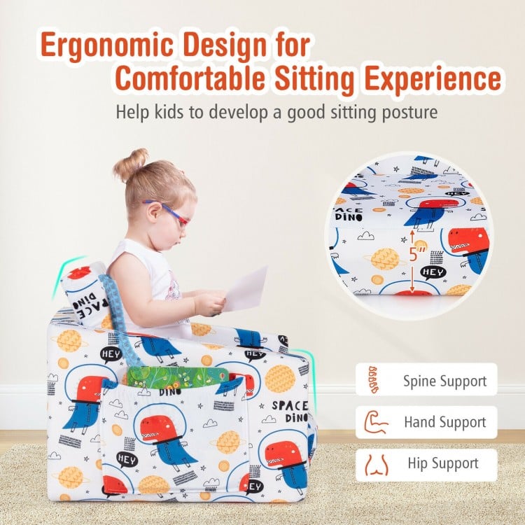 2-in-1 Convertible Kids Sofa with Velvet Fabric-White