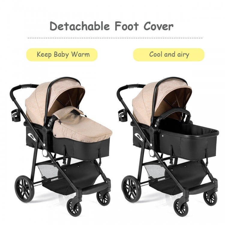 2 in 1 Foldable Pushchair Newborn Infant Baby Stroller-Coffee