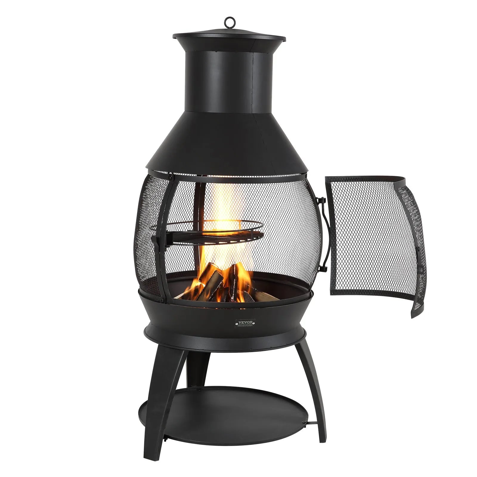 VEVOR 22 Inch Chiminea Outdoor Iron Fireplace with Grill Mesh & Chimney Coat