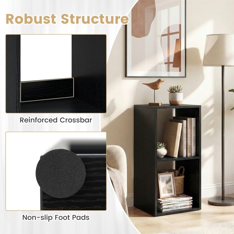 2 Cube Bookshelf with Back Guardrail for Living Room Bedroom-Black