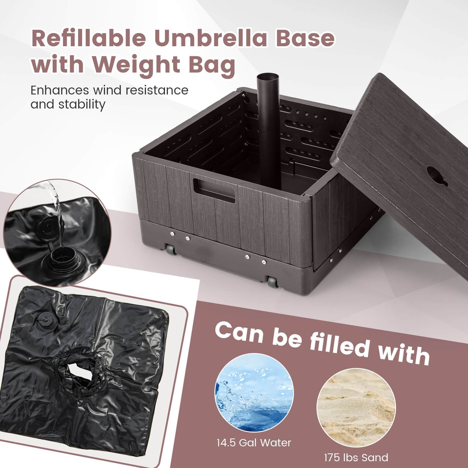 Multigot Patio 175lbs Fillable Umbrella Base w/Table Tray Wheeled 3-in-1 Stand Outdoor 