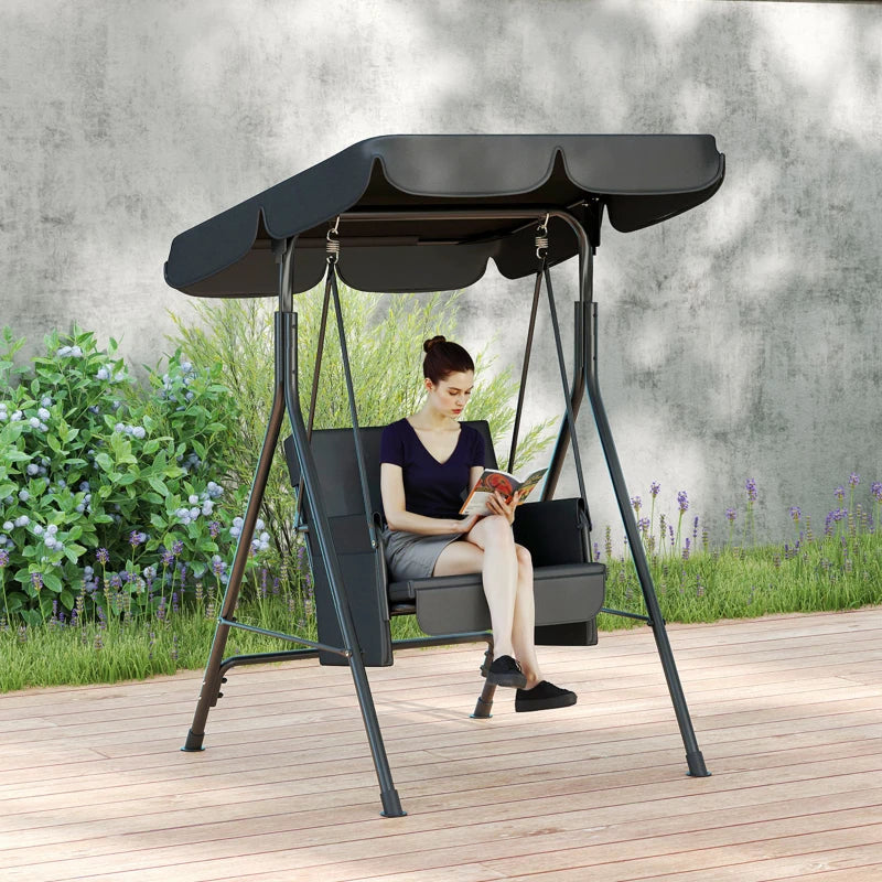 1-Seat Outdoor Porch Swing Patio Swing with Adjustable Canopy, Removable Seat and Back Cushion for Garden, Poolside