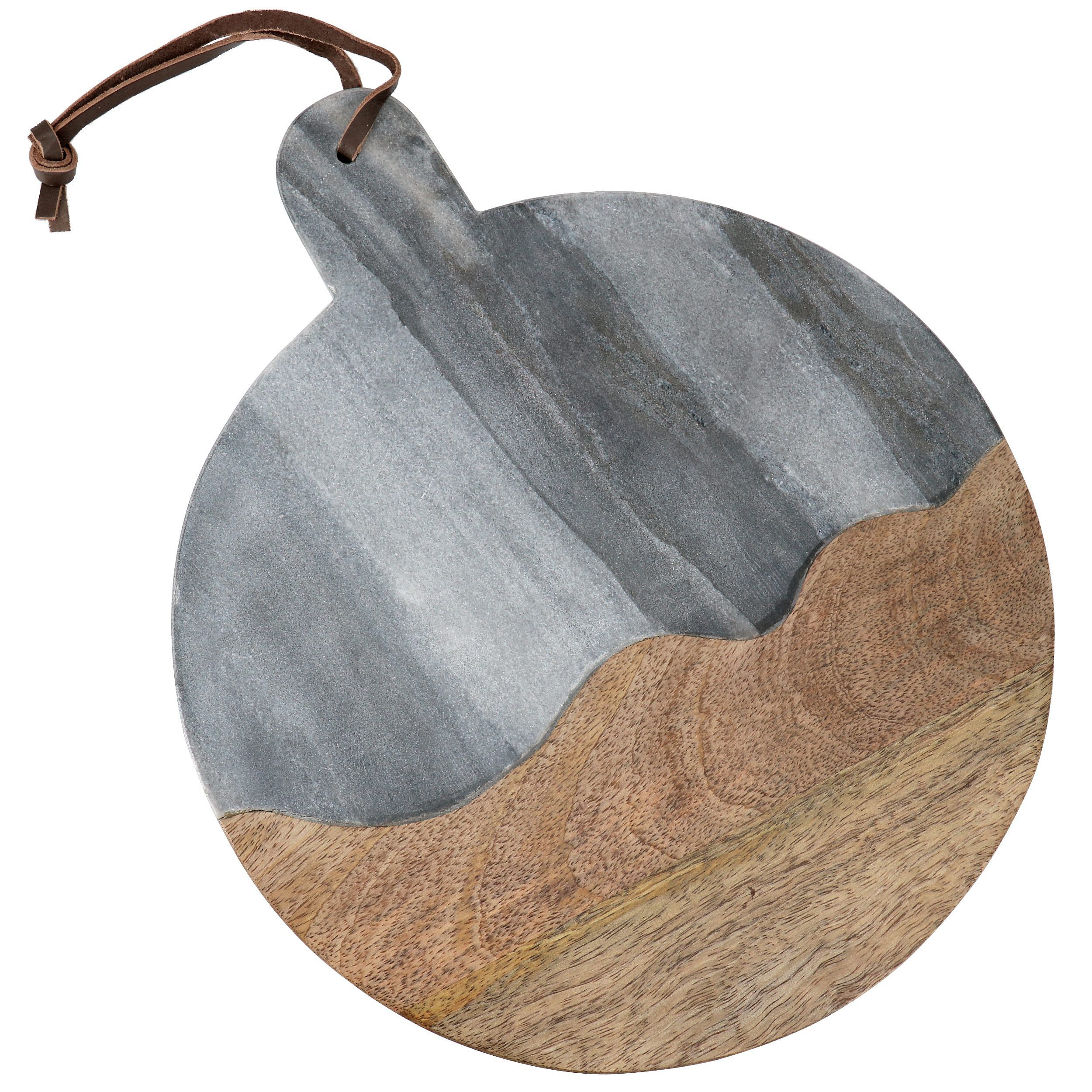 Laurie Gates 11 Inch Marble and Mango Wood Round Serving Tray in Gray with Handle - Free Shipping 