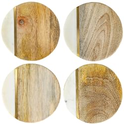Laurie Gates White Marble and Mango Wood Round 4 Piece Coaster Set - Free Shipping 
