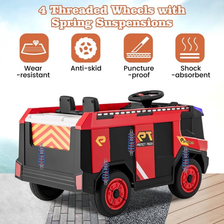 12V Kids Ride on Fire Truck 2-Seater with Remote Control and Water Gun-Red