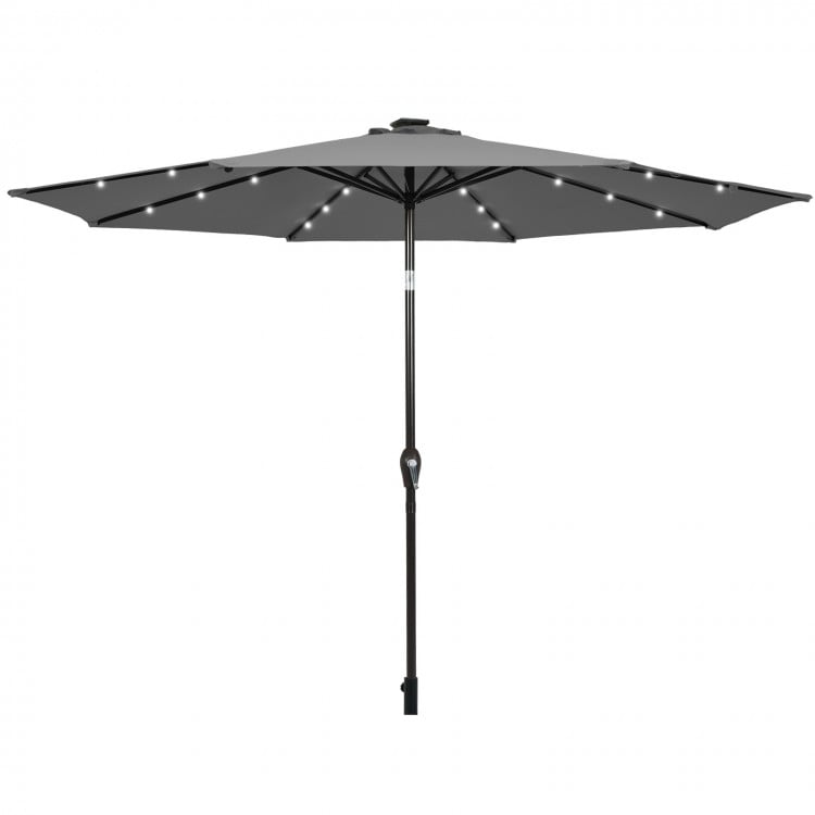 10 Feet Outdoor Patio Umbrella with Bright Solar LED Lights-Gray