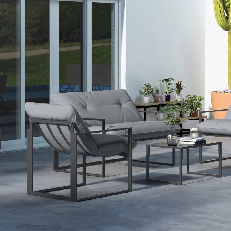 4 Piece Outdoor Furniture Set, Patio Conversation Set with Tempered Glass Table, Loveseat, 2 Chairs and Cushions, Grey