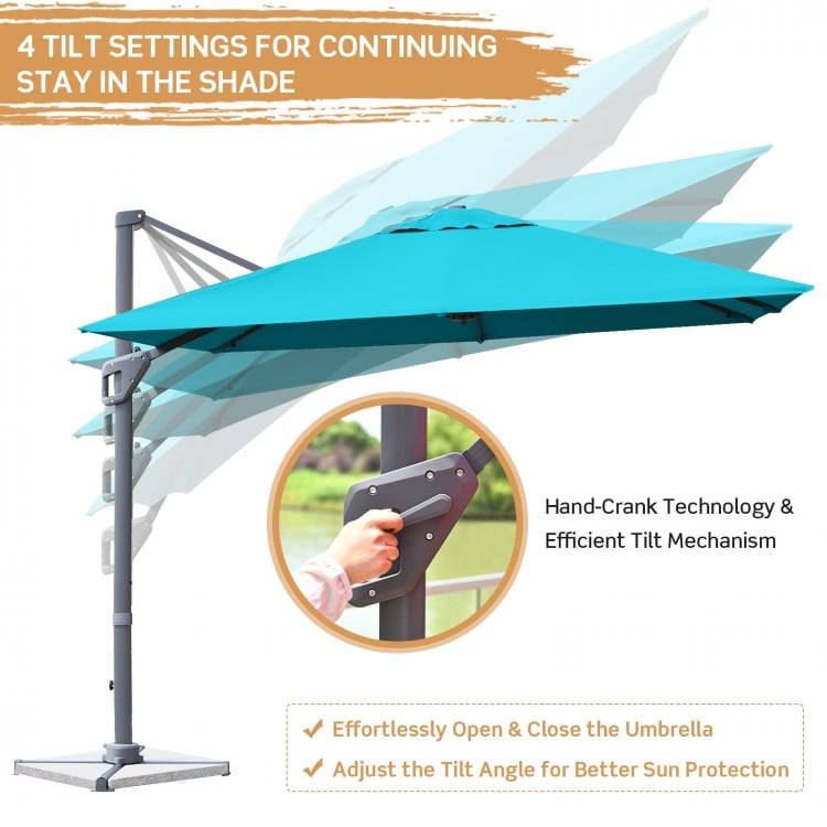 10 x 10 Feet Patio Offset Cantilever Umbrella with Aluminum 360-degree Rotation Tilt-Turquoise