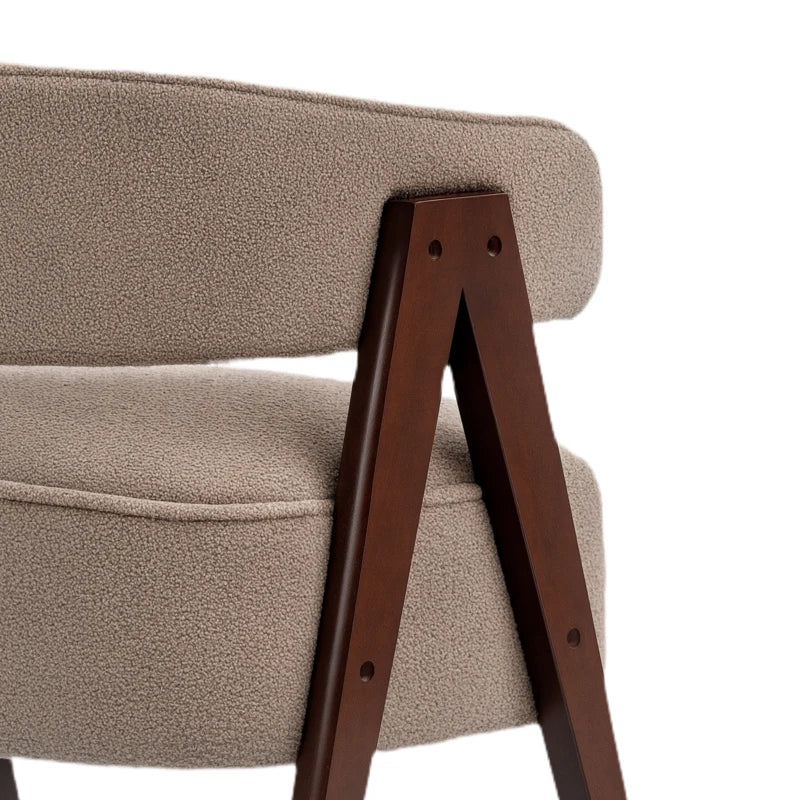 Sherpa Fleece Accent Chair, Upholstered Armchair with Solid Wood Legs and Steel Frame for Living Room, Light Brown