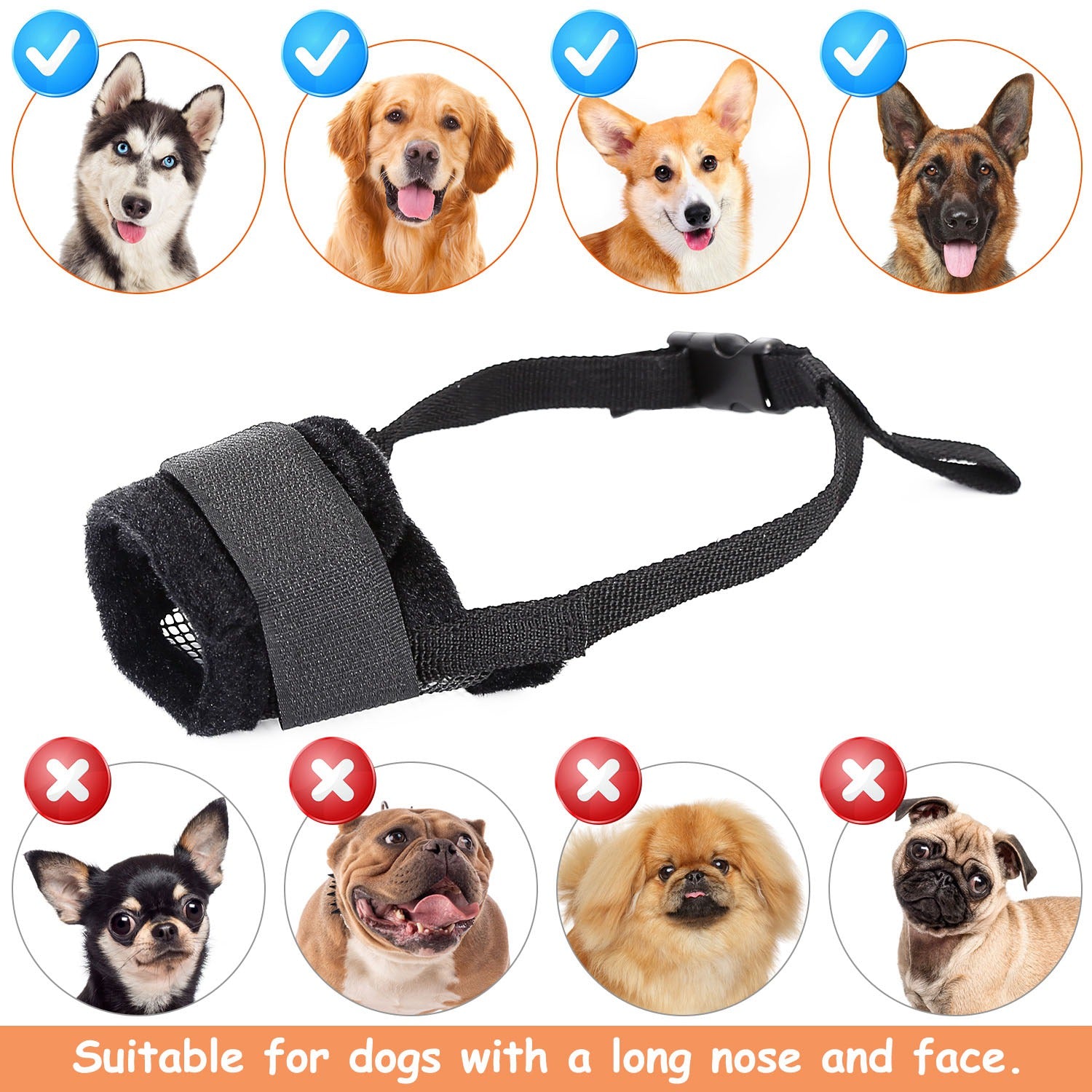 Pet Dog Muzzle Mask Adjustable Dog Mouth Cover with Breathable Mesh Adjustable at Neck Snout for Anti Biting Barking Chewing