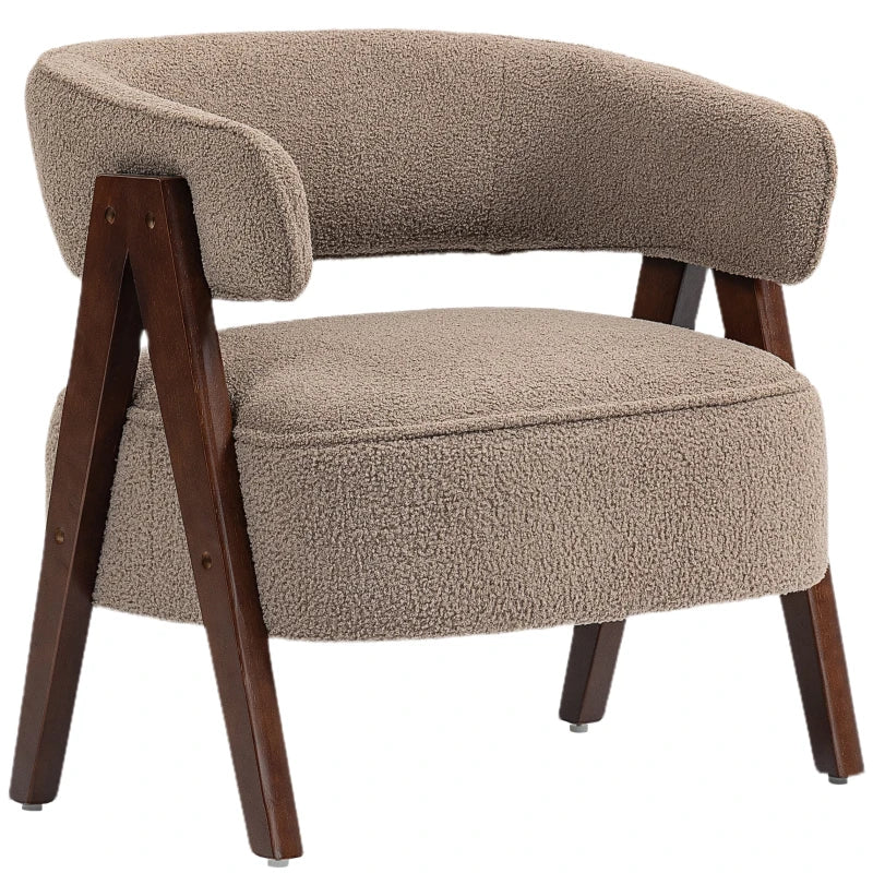 Sherpa Fleece Accent Chair, Upholstered Armchair with Solid Wood Legs and Steel Frame for Living Room, Light Brown