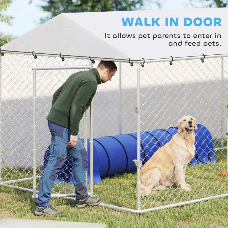 19.7' x 7.5' x 6.6' Dog Kennel Outdoor for Small Medium Large Dogs with Waterproof Cover, Silver