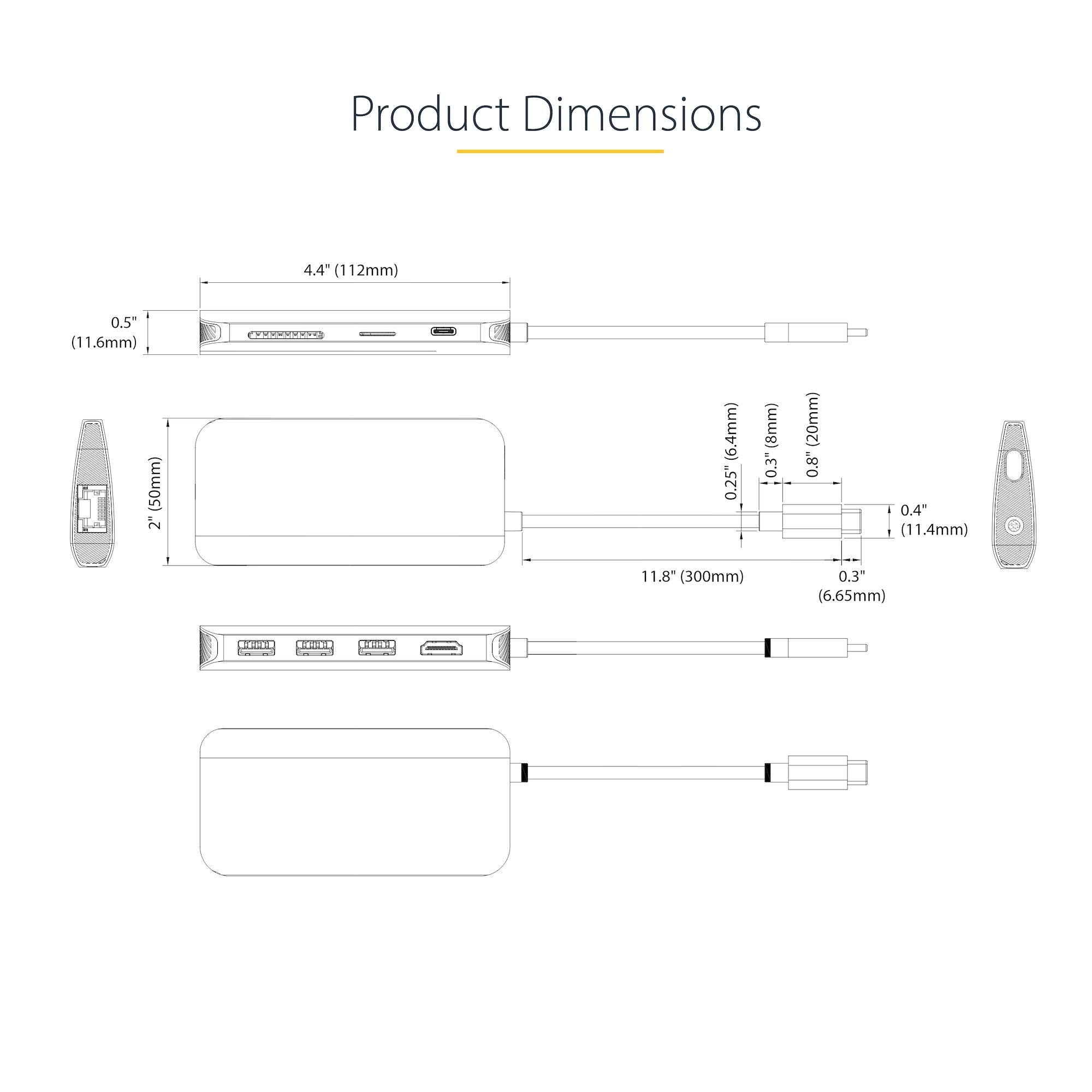 USB C Multiport Adapter 4K 60Hz HDMI Video, 3 Port 5Gbps USB-A Hub, 100W USB Power Delivery Pass-Through/GbE/SD/MicroSD, 12"/30cm Cable, Travel Laptop Docking Station 