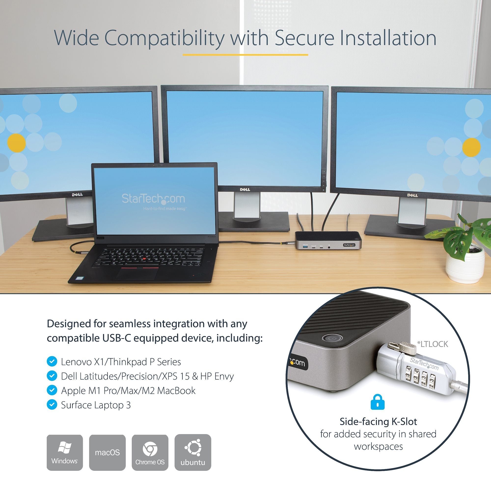 USB-C Triple Monitor Docking Station - HDMI/DP Triple 4k USB-C Dock - 5x USB Hub - GbE - 100W PD - Universal Multi Monitor Docking Station - Thunderbolt 3/4 Compatible 