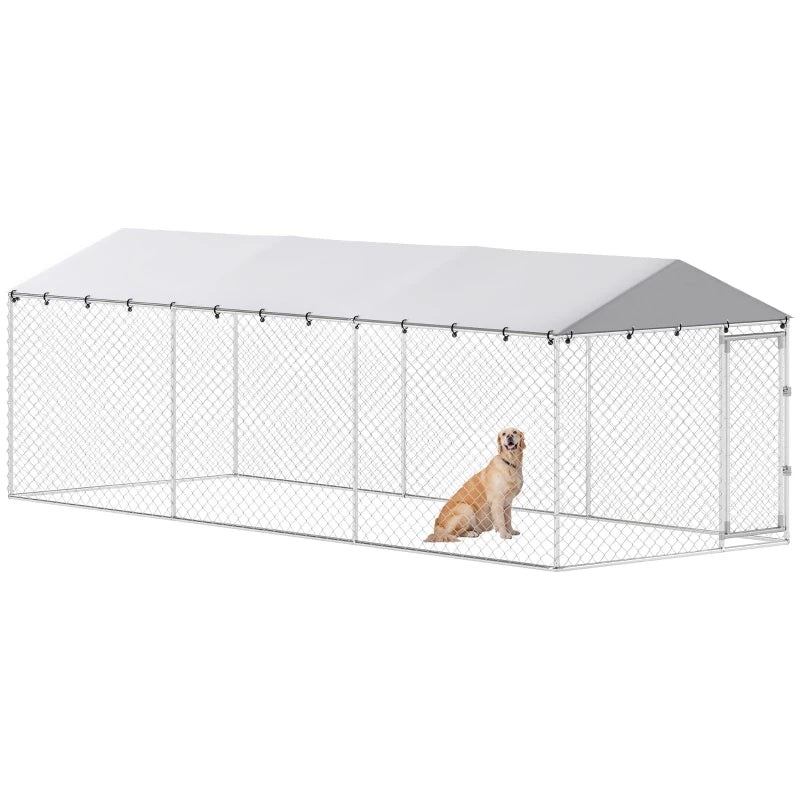 19.7' x 7.5' x 6.6' Dog Kennel Outdoor for Small Medium Large Dogs with Waterproof Cover, Silver