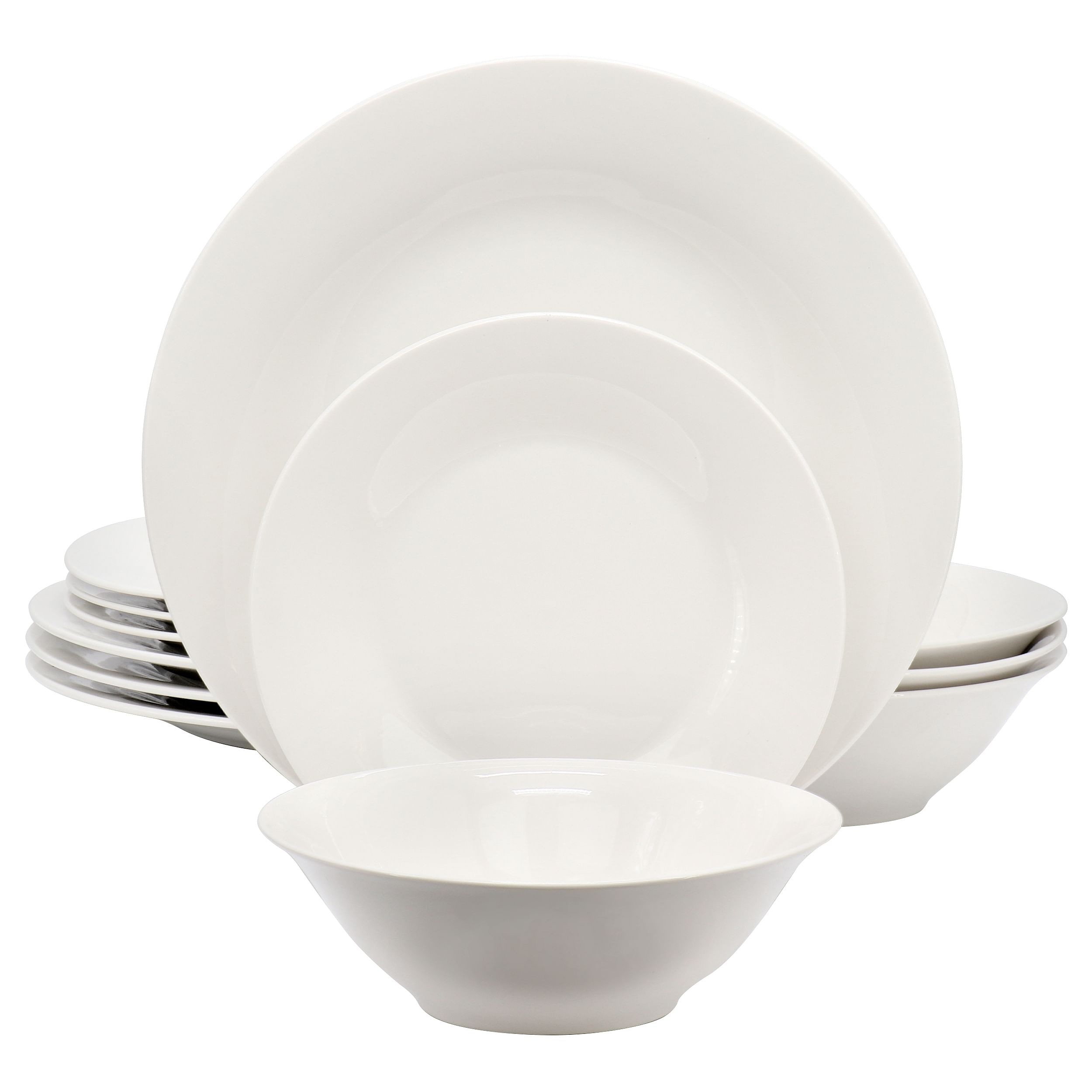 Gibson Home Everyday 12 Piece Round Fine Ceramic Dinnerware Set in White - Free Shipping 