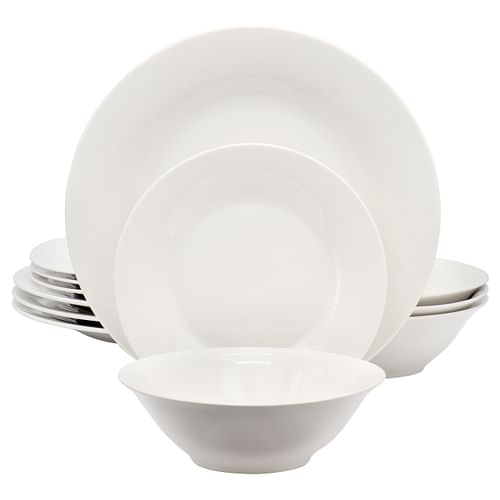 Gibson Home Everyday 12 Piece Round Fine Ceramic Dinnerware Set in White - Free Shipping 