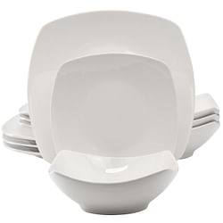 Gibson Home Everyday 12 Piece Square Fine Ceramic Dinnerware Set in White - Free Shipping 