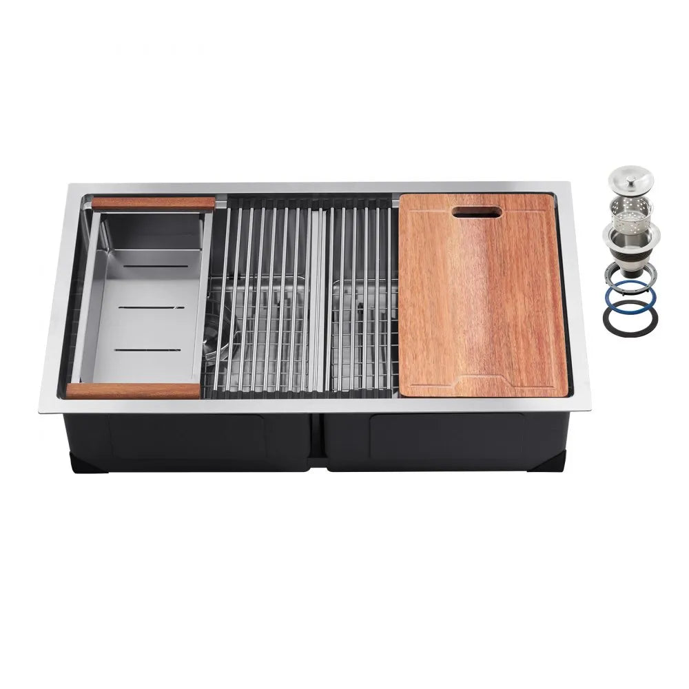 VEVOR 33" Kitchen Sink Undermount Double Bowl Drop-In Basin Stainless Steel Bar