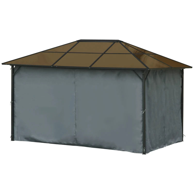 Outsunny 10' x 13' Hardtop Gazebo Aluminum Framed Marquee Party Tent Shelter with Mesh Curtains & Side Walls - Grey 