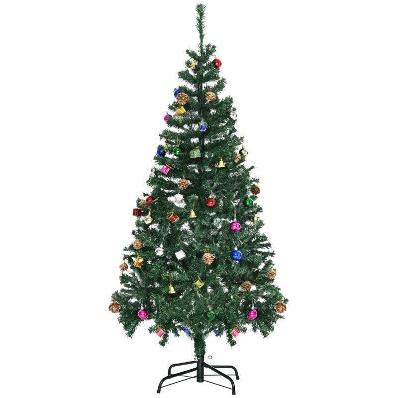 HOMCOM Green Artificial Christmas Tree with Ornaments, Holiday Xmas Decoration for Home, Office & Party 