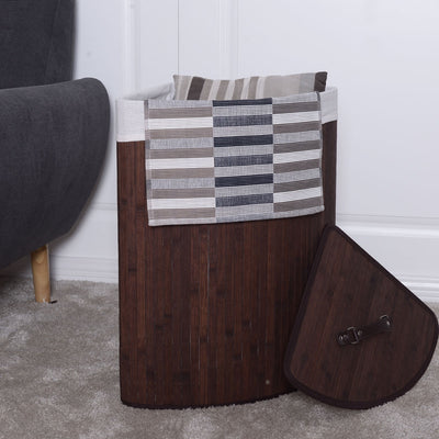 Corner Bamboo Hamper Laundry Basket-BrownÂ 