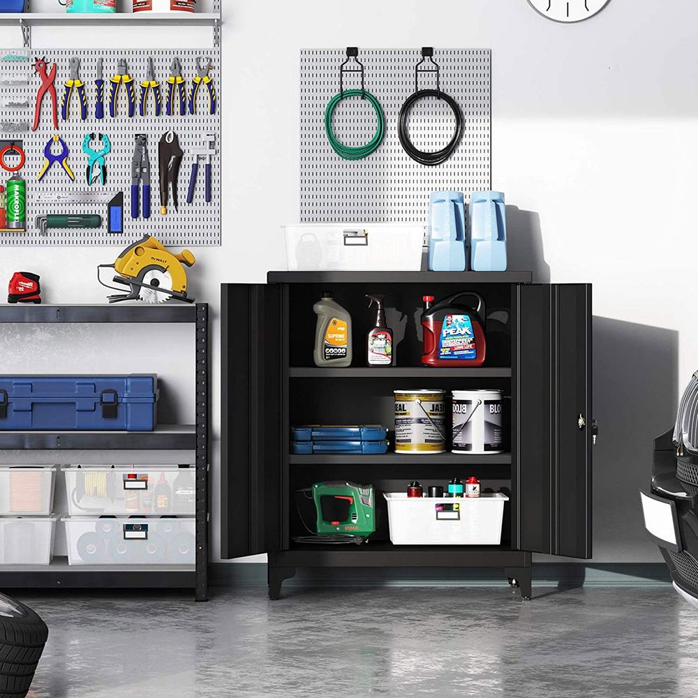 SONGMICS Metal Storage Cabinet with Doors and Shelves 