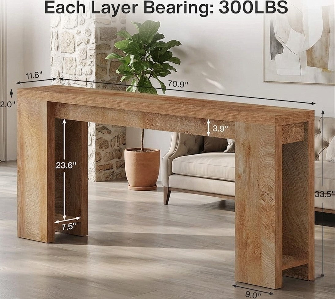 70.9" Farmhouse Wood Console Table, Entryway Sofa Table with Rustic Finish