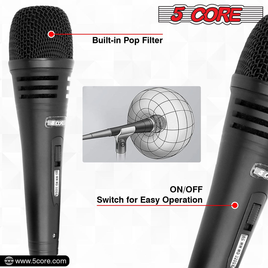 5 Core Dynamic XLR Microphone - Handheld Mic for Karaoke, Singing, and Studio Use