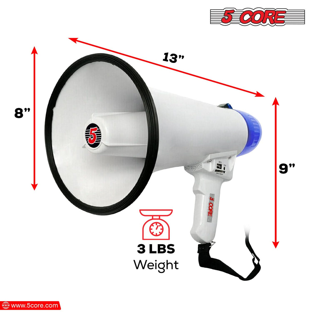 5Core Megaphone Bullhorn Speaker 20W Bull Horn Battery Power Cheer Megafono Loudspeaker USB