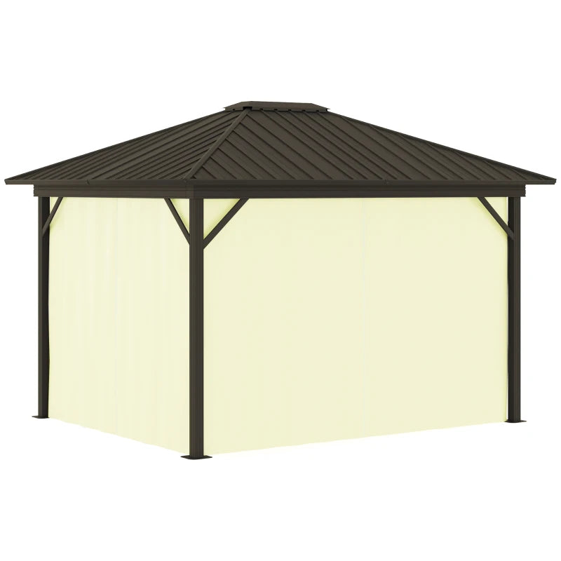 Outsunny 10' x 12' Outdoor Hardtop Gazebo Metal Roof Patio Gazebo with Aluminum Frame, Mesh Nettings, Curtains and Roomy Interior Space, Beige