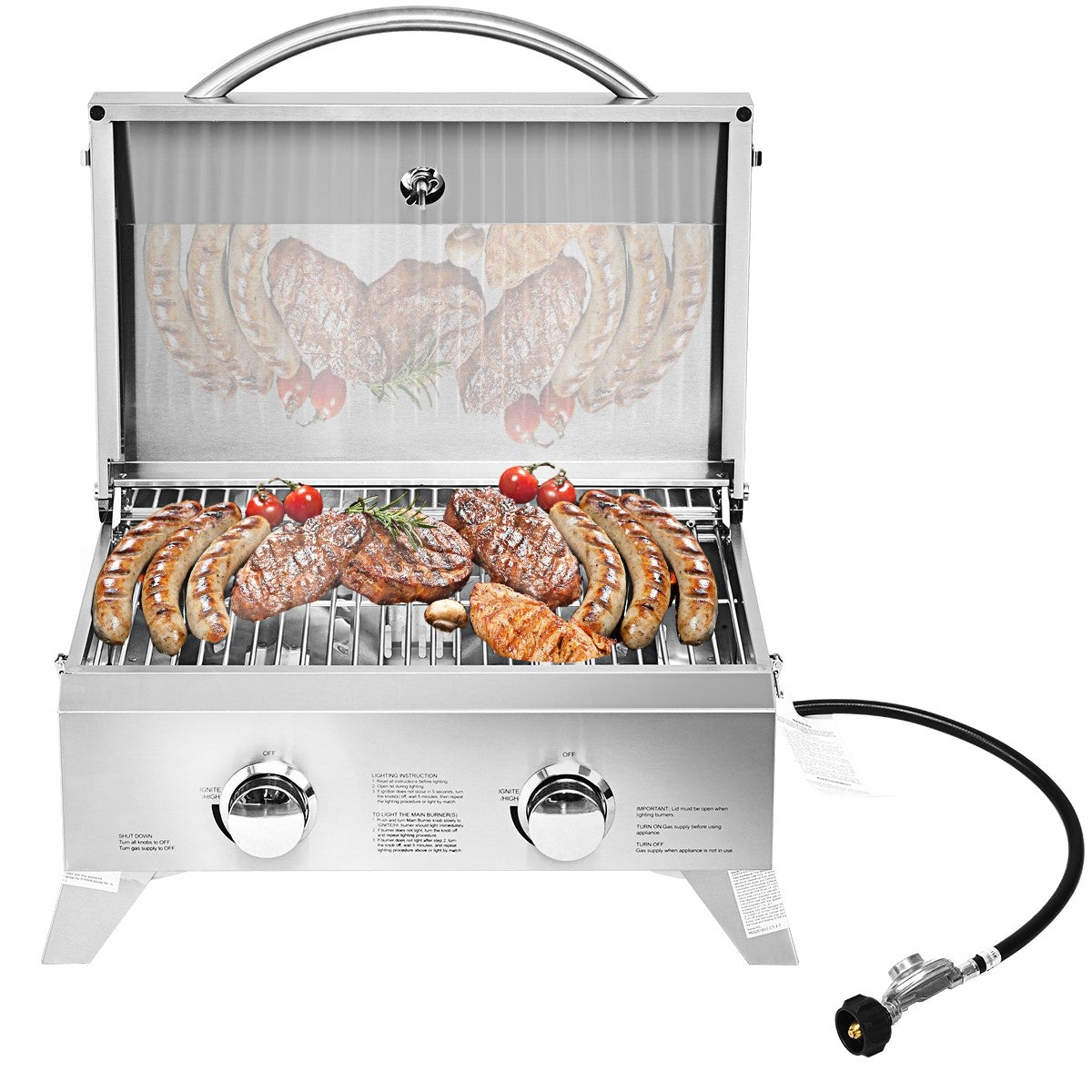 Propane TableTop Gas Grill Stainless Steel Two-Burner BBQ