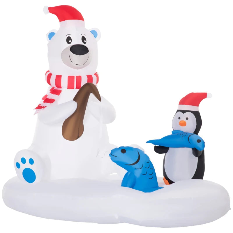 Outsunny 6ft Inflatable Christmas Polar Bear & Penguin with Santa Hat – Outdoor LED Yard Display, Blow-Up Holiday Decoration 