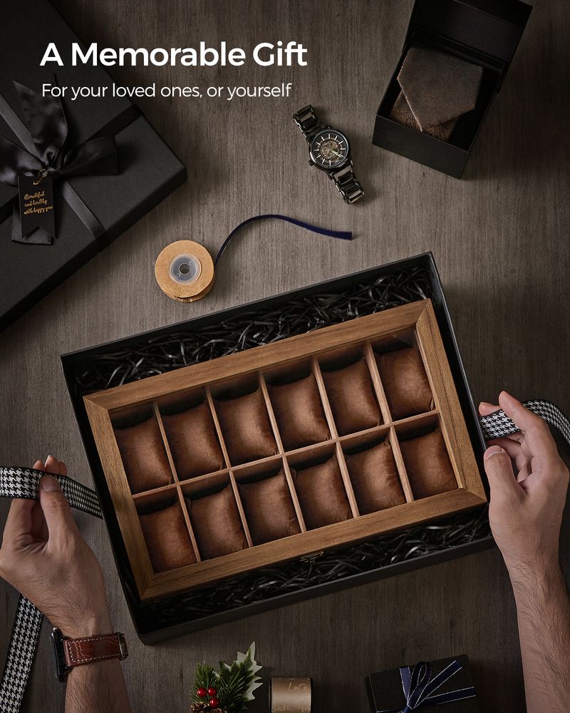 SONGMICS 8 & 12-Slot Watch Box with Large Glass Lid 