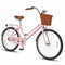 24-Inch Beach Cruiser Bike for Women with Woven Basket and Rear Rack - Pink