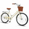24 Inch Beach Cruiser Bike for Women with Woven Basket and Rear Rack - Beige