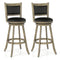 2 Pieces 29 Inch Wooden Swivel Height Bar Stool with PVC Cushioned Seat-Gray
