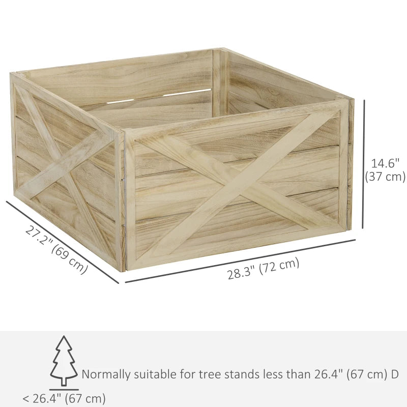 HOMCOM 28" Farmhouse Wooden Christmas Tree Base Cover – Rustic Tree Collar Box with Light Distressed Wood Finish for Holiday Decoration 